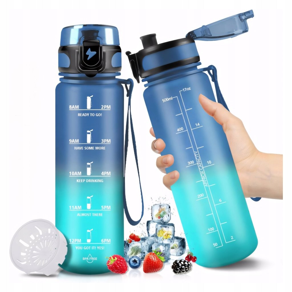 Bidon motywacyjny 500 ml z filtrem, niebiesko-zielony