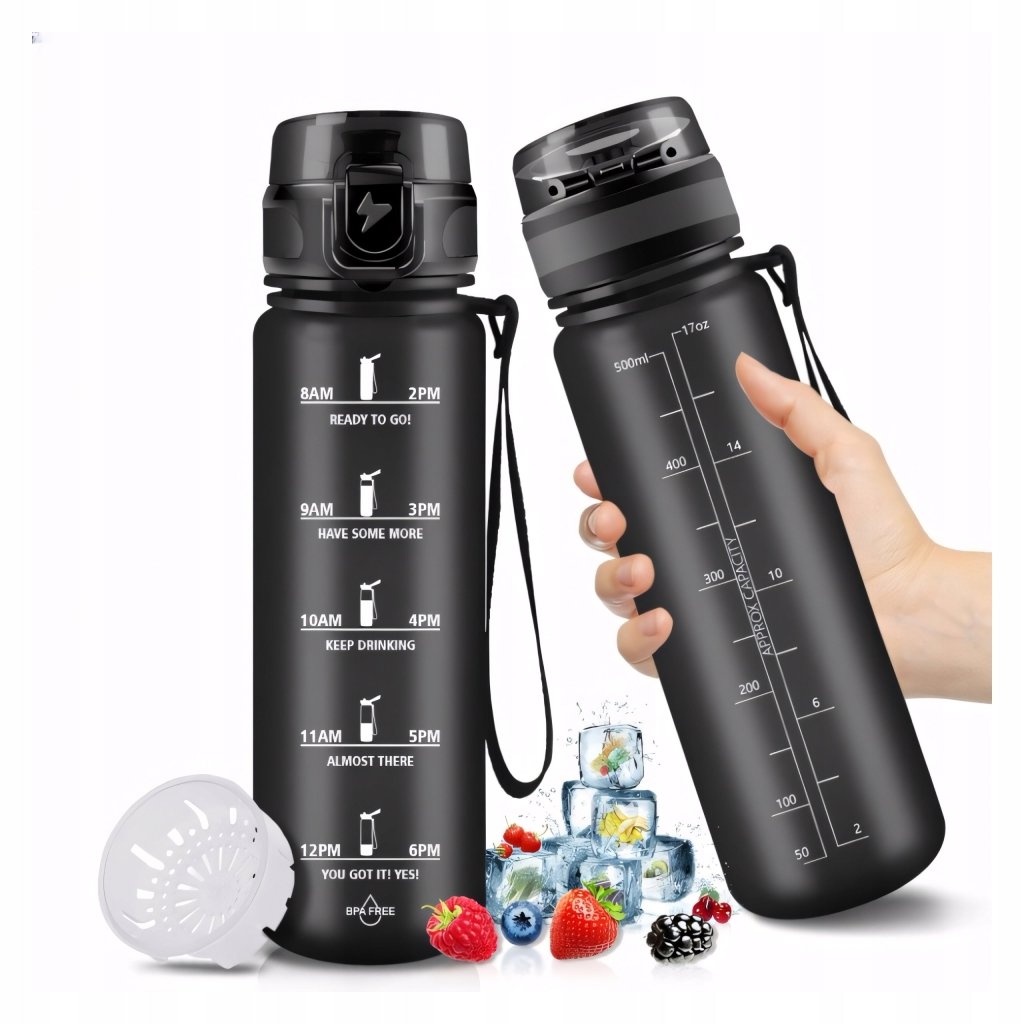 Bidon motywacyjny 500 ml z filtrem, czarny