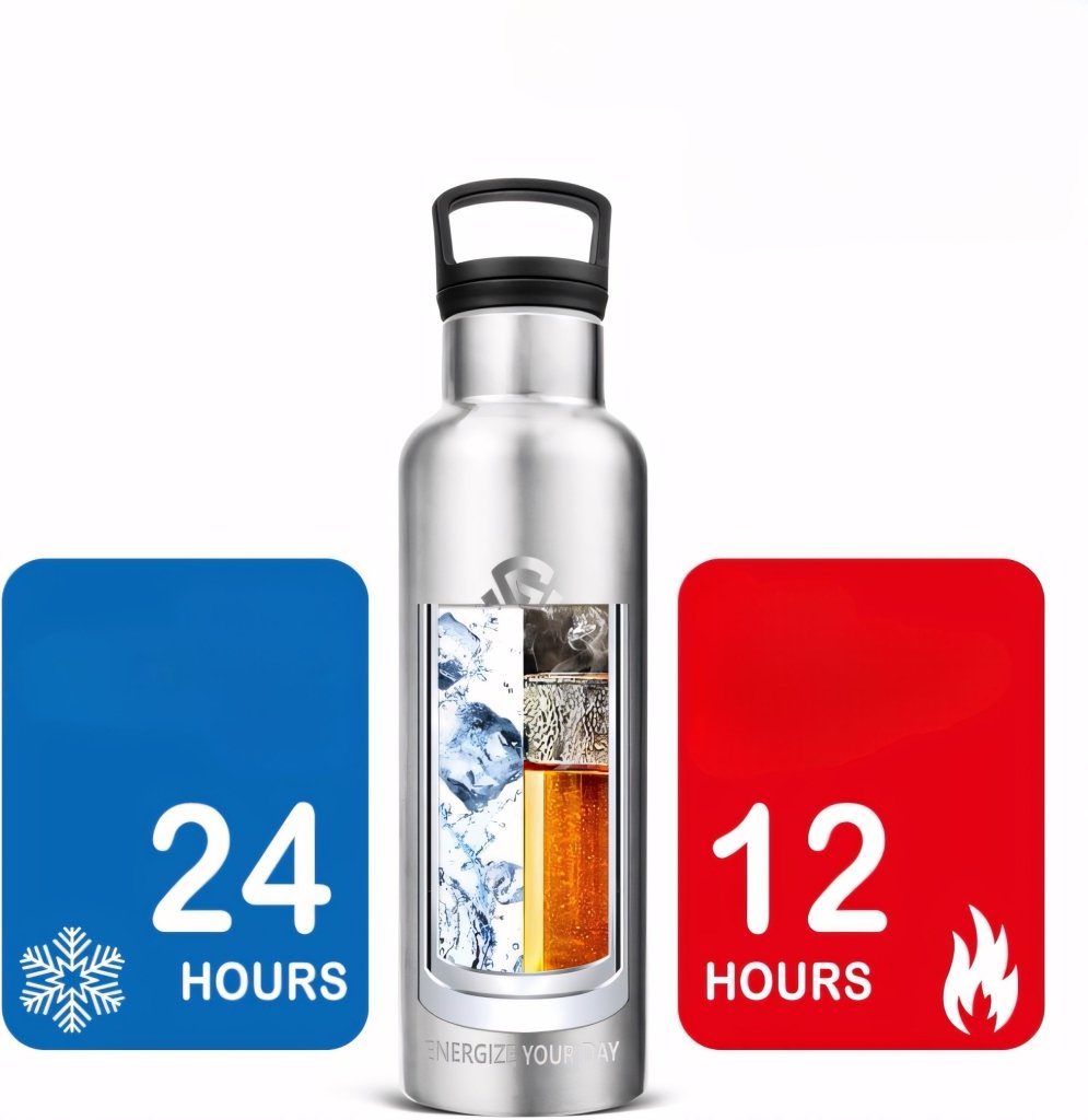 Butelka termiczna stalowa srebrna 500 ml, 2 nakrętki