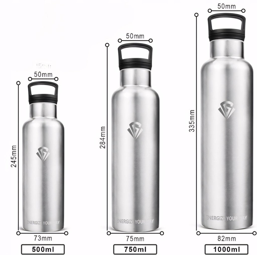 Butelka termiczna stalowa srebrna 500 ml, 2 nakrętki