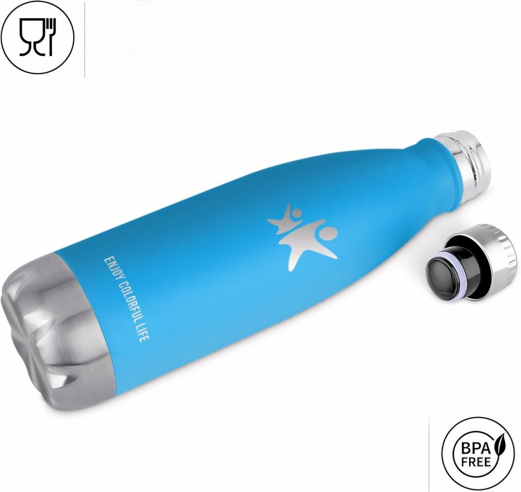 Butelka termiczna stalowa niebieska 500 ml, certyfikat CE