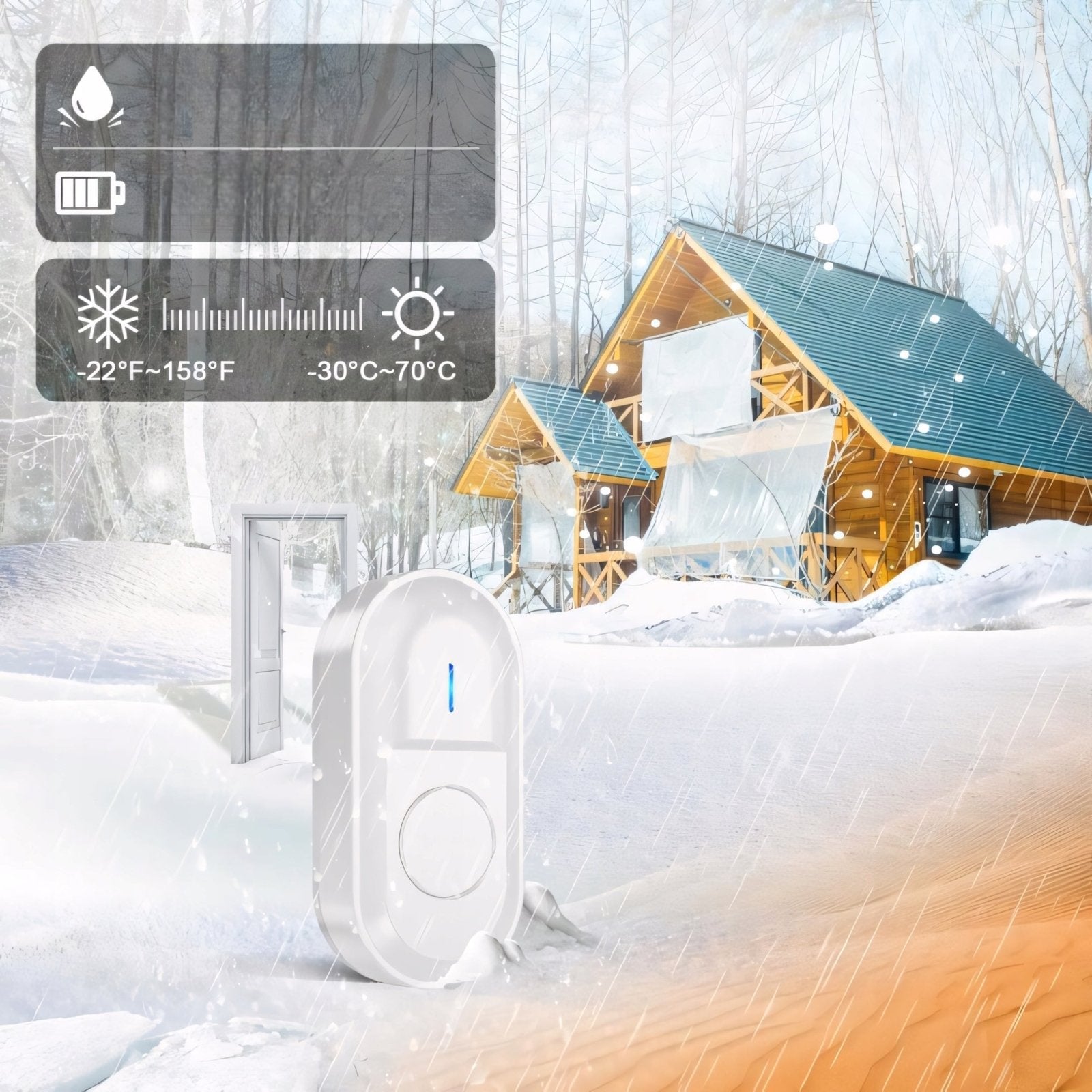 Dzwonek bezprzewodowy 300 m, IP55, 55 melodii, biały