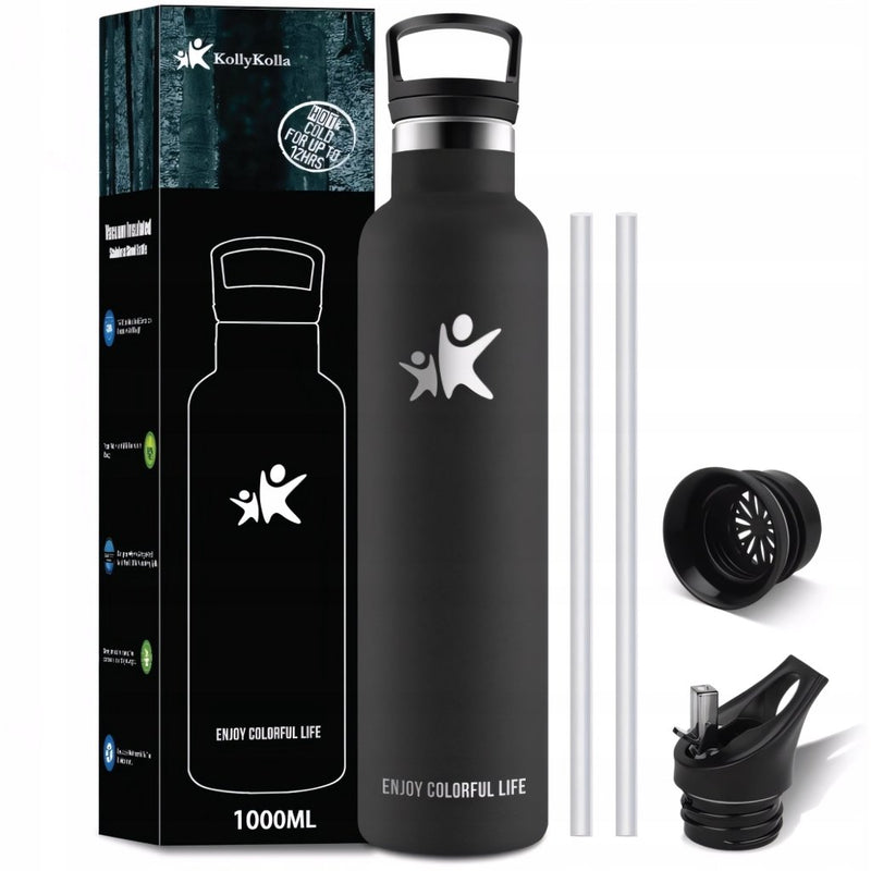 Termos kubek butelka termiczna 1L 1000ml stalowa 2 nakrętki | REEVE