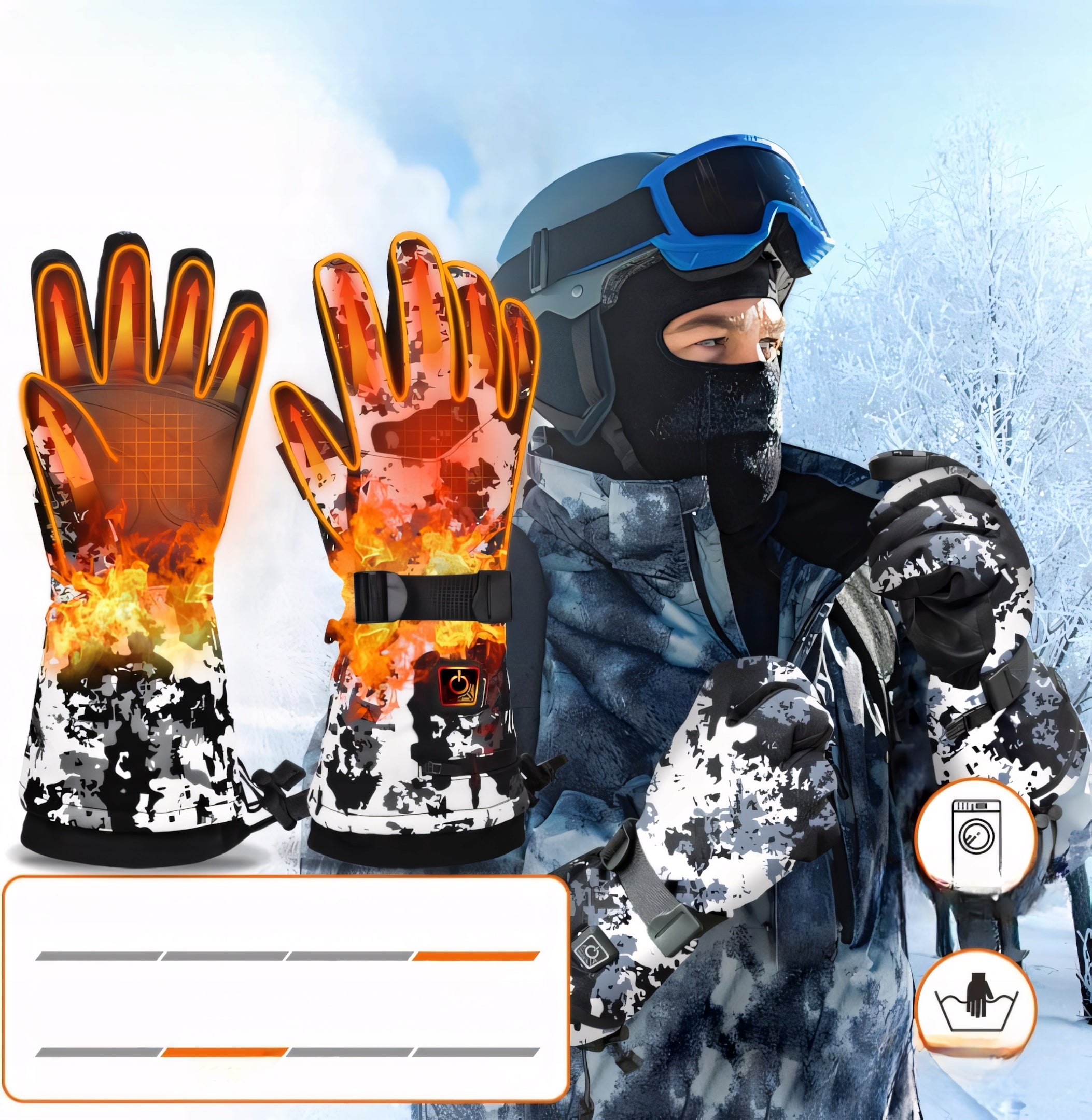 Rękawice ogrzewane elektrycznie 3000mAh XXL wodoodporne białe moro