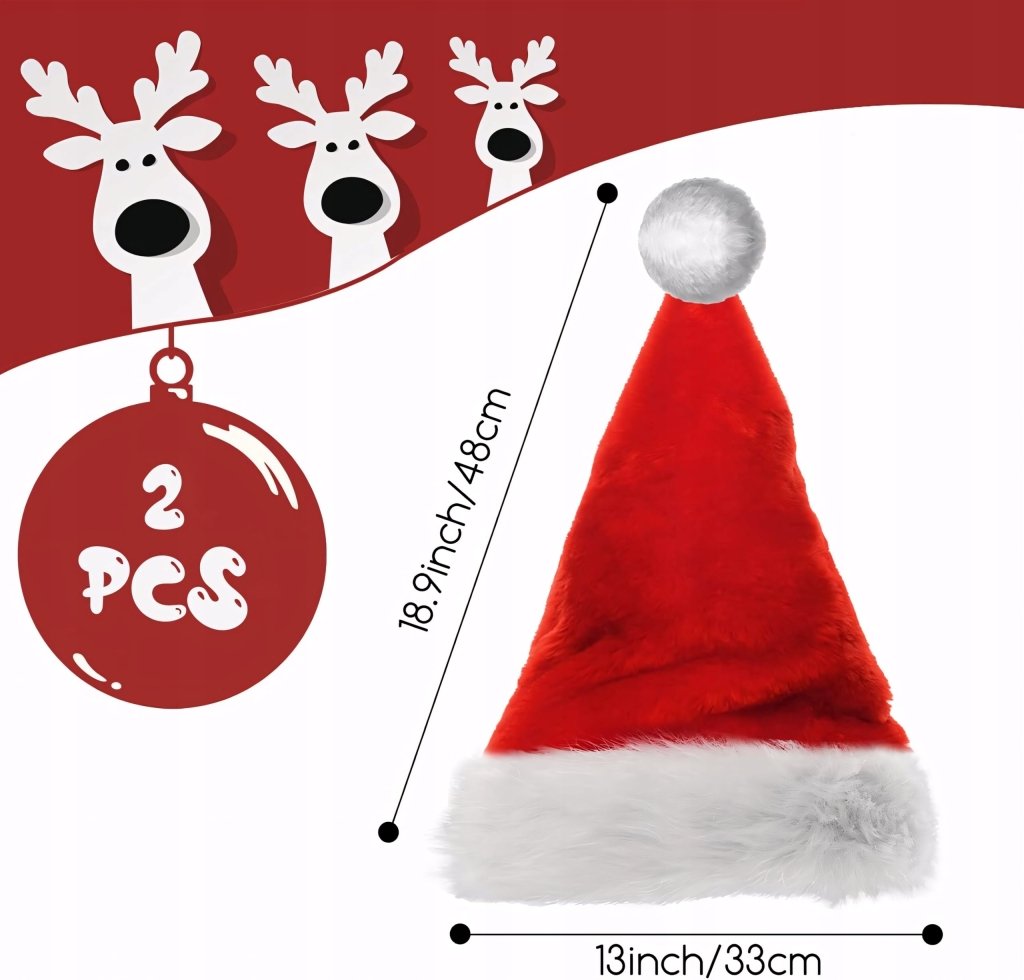 2x Czapka świętego mikołaja pluszowa welurowa premium | REEVE