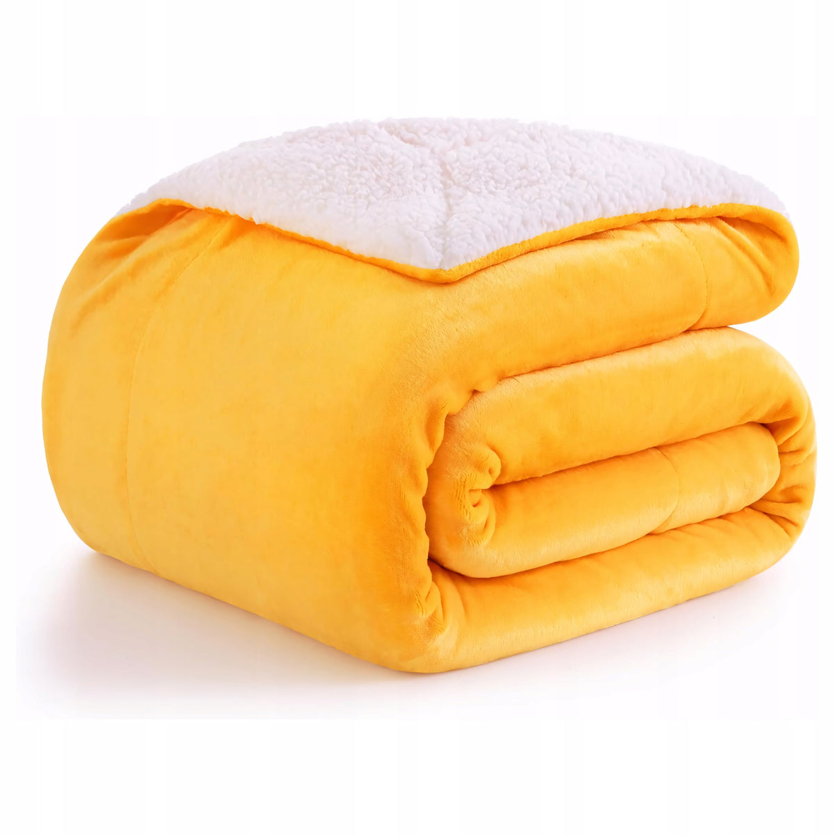 Koc Sherpa 160 × 200 cm żółty, dwustronny, 550 GSM