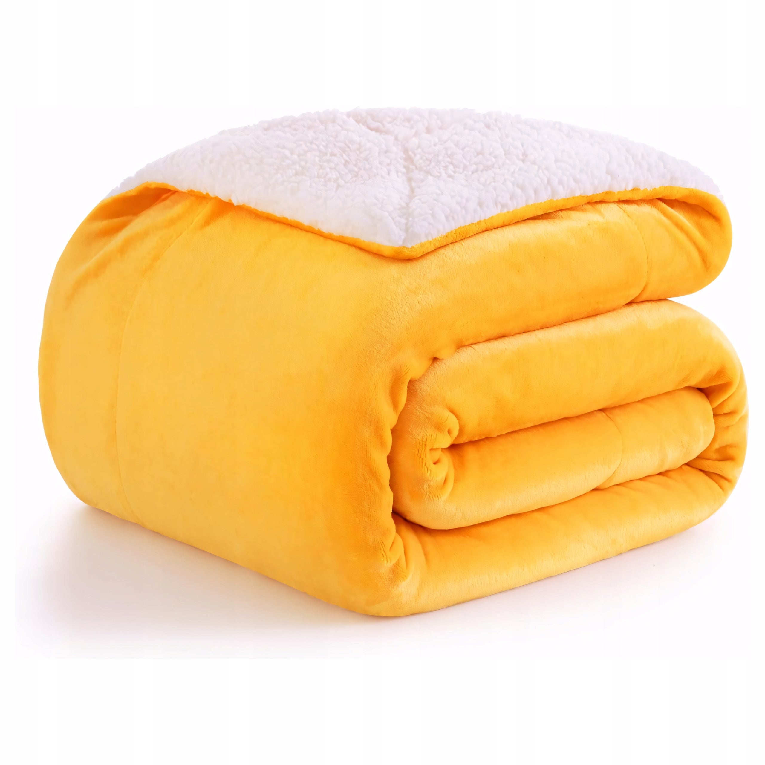 Koc Sherpa 160 × 200 cm żółty, dwustronny, 550 GSM