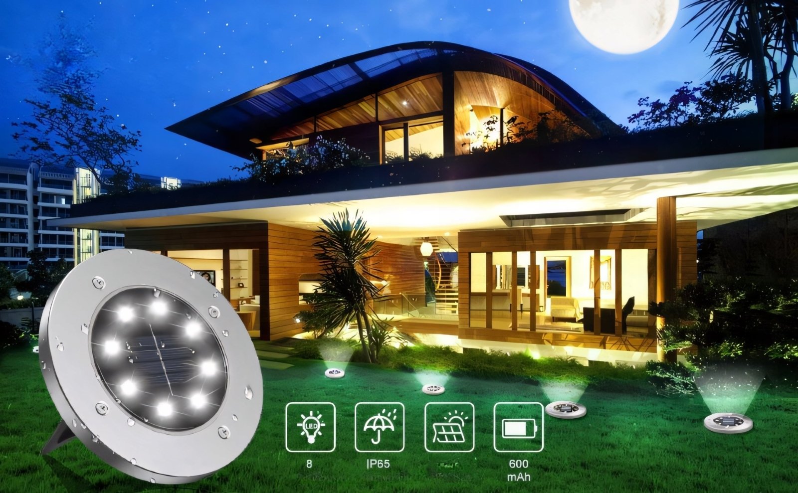 8x Lampki solarne gruntowe z czujnikiem IP65 | REEVE