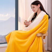 Koc Sherpa 160 × 200 cm żółty, dwustronny, 550 GSM