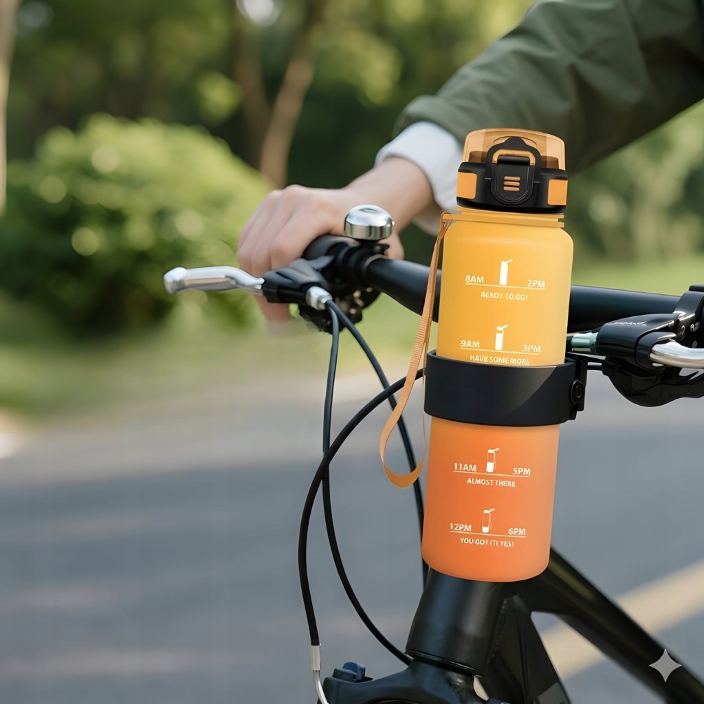 Bidon 1,5 l z miarką godzinową i słomką, żółto - pomarańczowy | REEVE