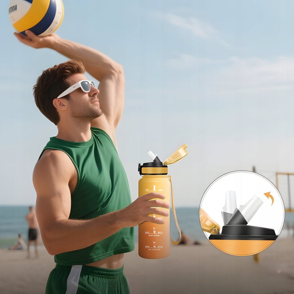 Bidon 1,5 l z miarką godzinową i słomką, żółto - pomarańczowy | REEVE
