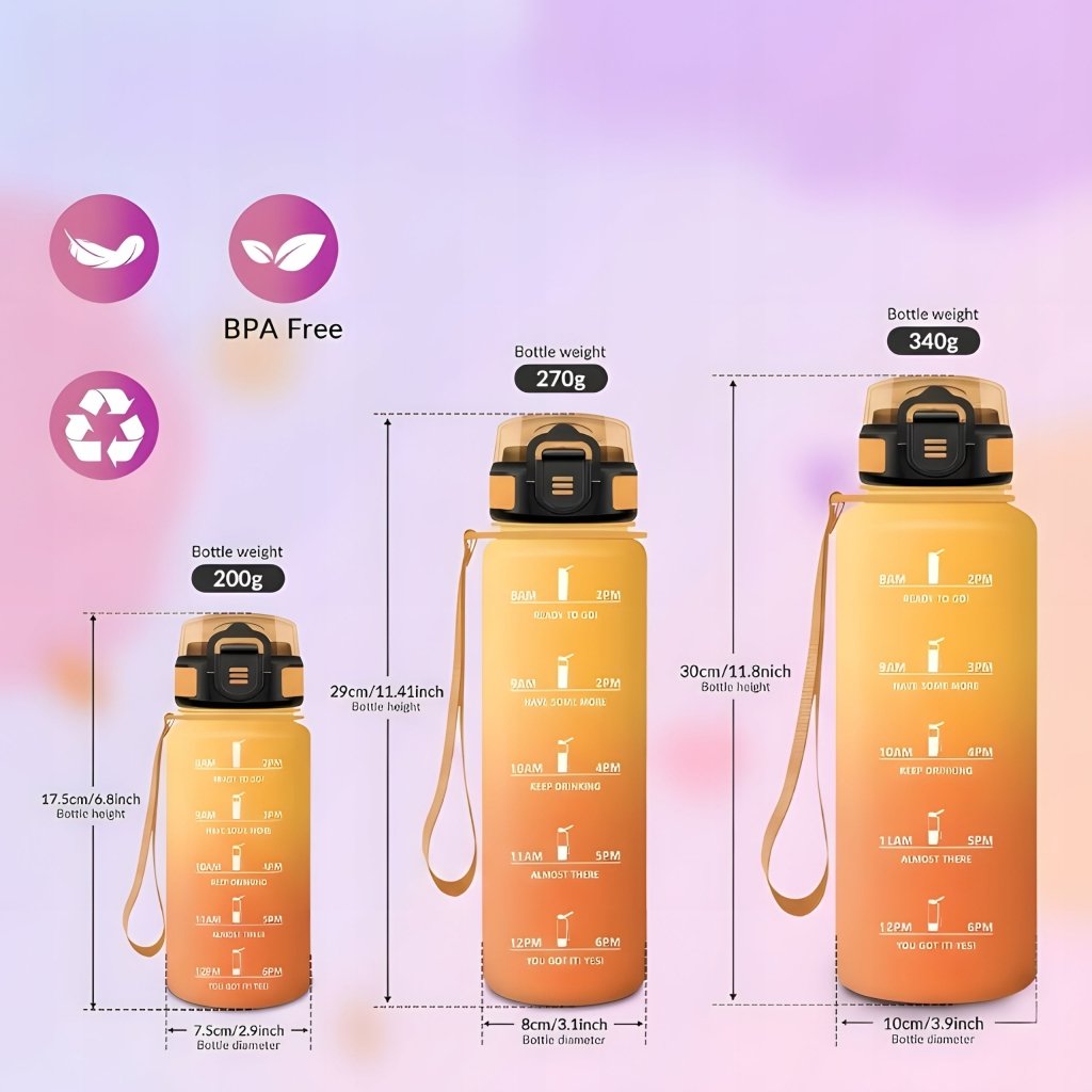 Bidon 1,5 l z miarką godzinową i słomką, żółto - pomarańczowy | REEVE