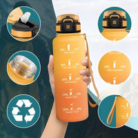 Bidon 1,5 l z miarką godzinową i słomką, żółto - pomarańczowy | REEVE