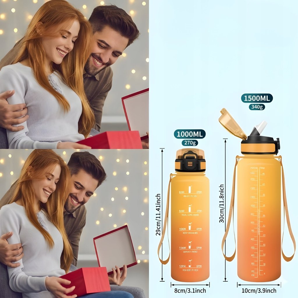 Bidon 1,5 l z miarką godzinową i słomką, żółto - pomarańczowy | REEVE