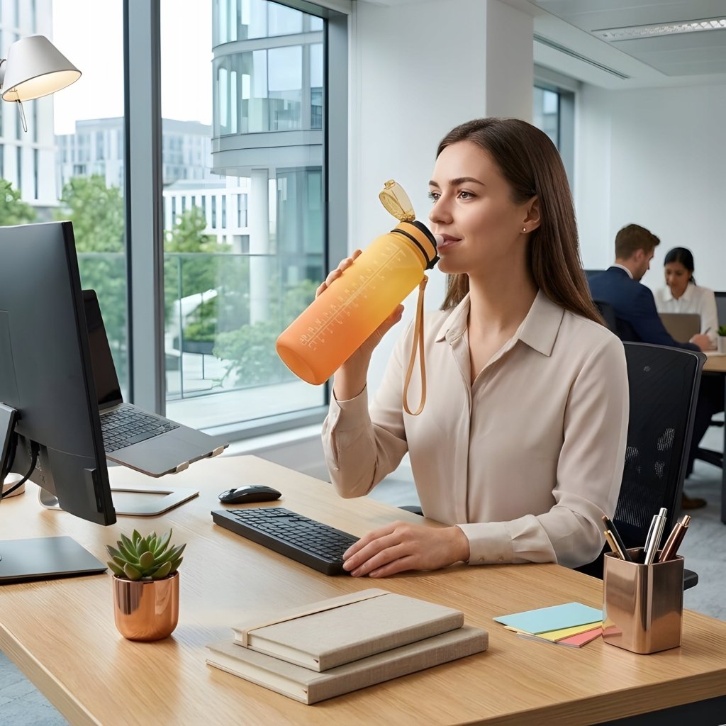 Bidon 1,5 l z miarką godzinową i słomką, żółto - pomarańczowy | REEVE