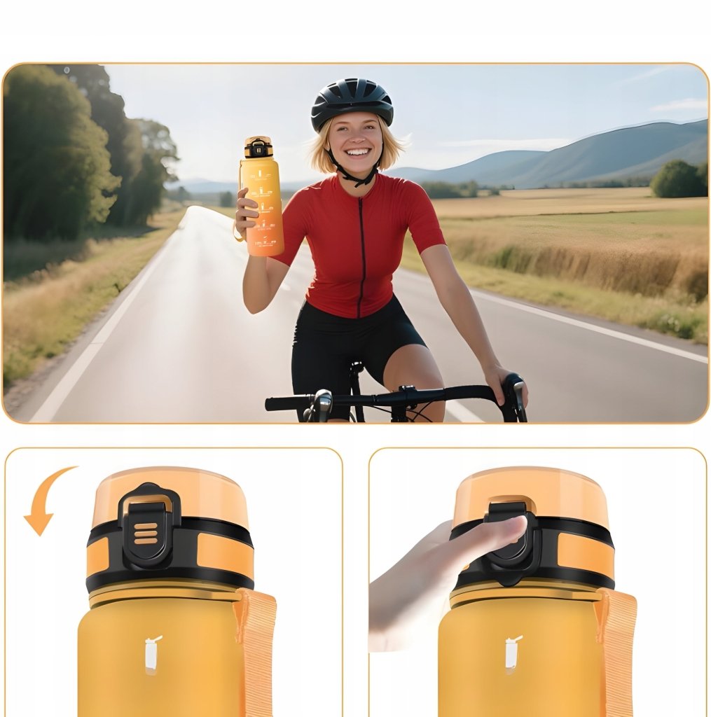 Bidon 1,5 l z miarką godzinową i słomką, żółto - pomarańczowy | REEVE