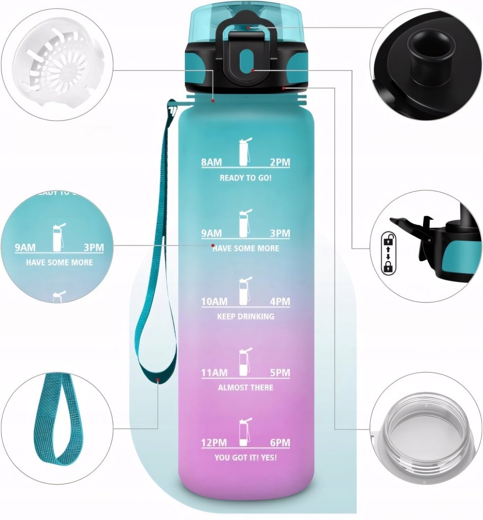 Bidon butelka na wodę 1000ml motywacyjna szczelna 1L | REEVE