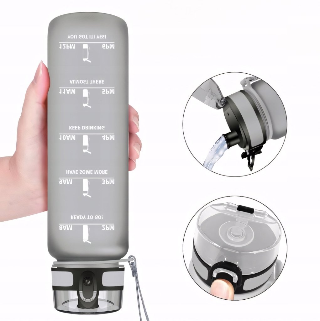 Bidon motywacyjny KollyKolla 1L szary tritan | REEVE