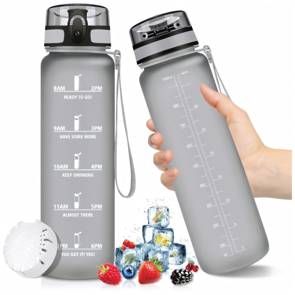 Bidon motywacyjny KollyKolla 1L szary tritan | REEVE