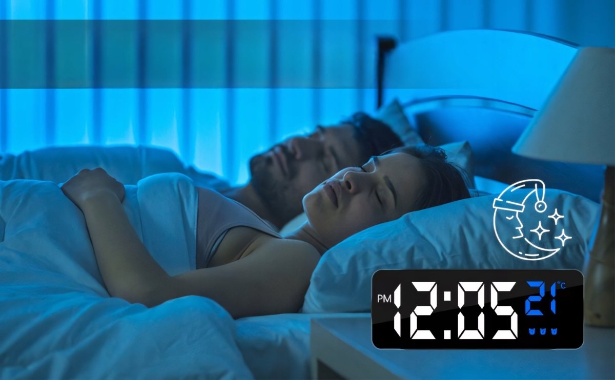 Budzik LED 6,3" czarny z termometrem i USB | REEVE