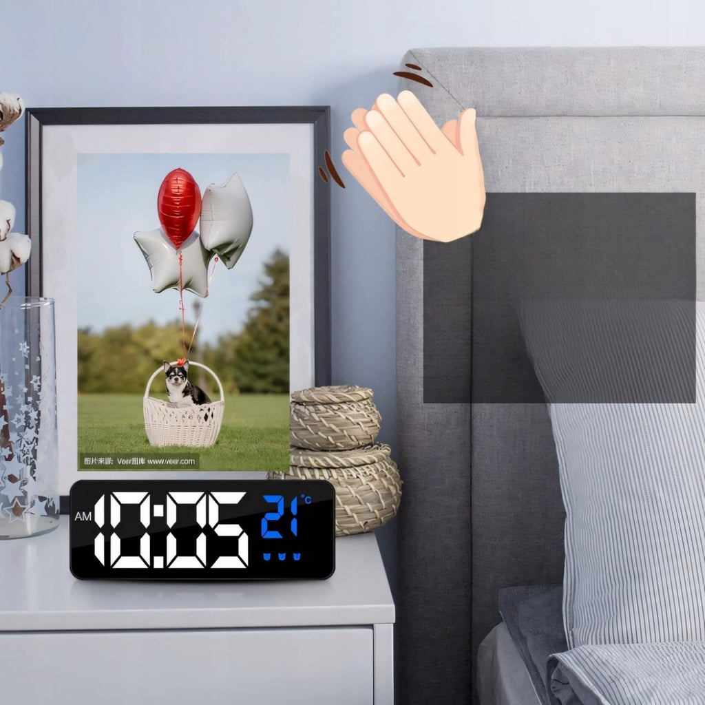 Budzik LED 6,3" czarny z termometrem i USB | REEVE