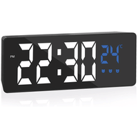 Budzik LED 6,3" czarny z termometrem i USB | REEVE