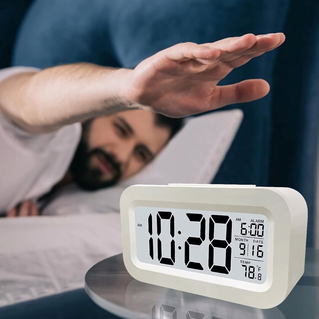Budzik LED cyfrowy z termometrem i drzemką, USB, biały | REEVE