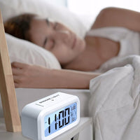 Budzik LED cyfrowy z termometrem i drzemką, USB, biały | REEVE