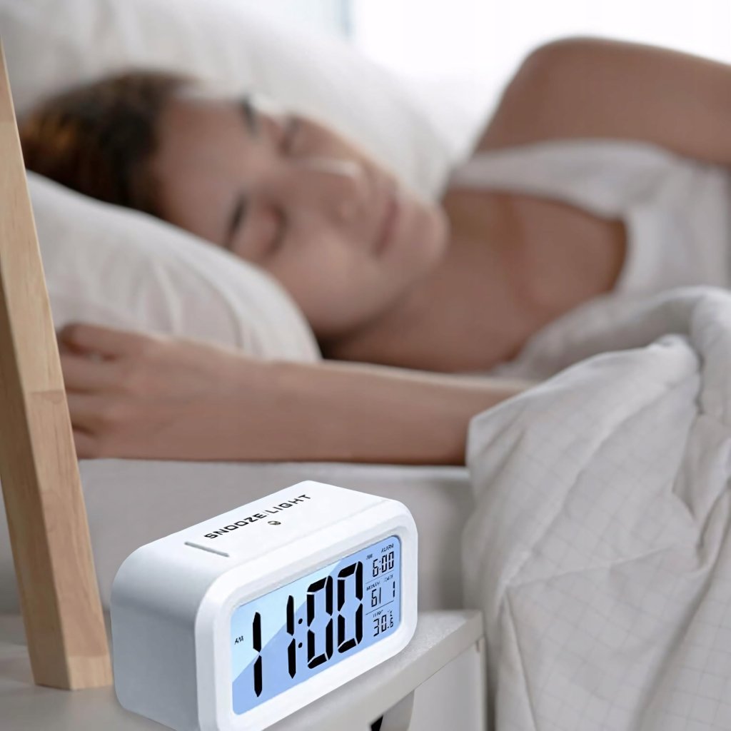 Budzik LED cyfrowy z termometrem i drzemką, USB, biały | REEVE