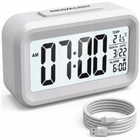 Budzik LED cyfrowy z termometrem i drzemką, USB, biały | REEVE