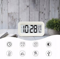 Budzik LED cyfrowy z termometrem i drzemką, USB, biały | REEVE