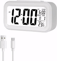 Budzik LED cyfrowy z termometrem i drzemką, USB, biały | REEVE