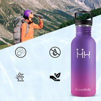 Butelka stalowa 500 ml ze słomką, 2 nakrętki, fiolet - róż | REEVE