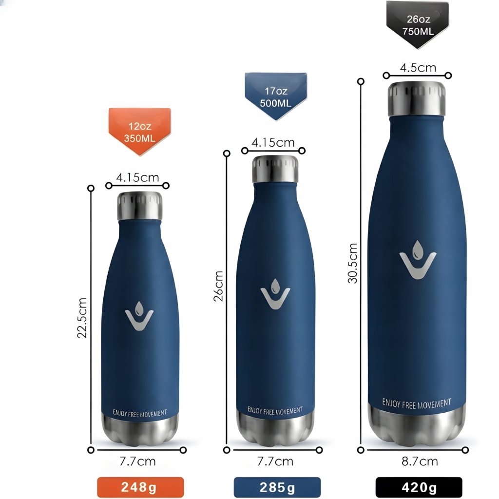 Butelka termiczna 500 ml stalowa, 12/24 h, granatowa | REEVE