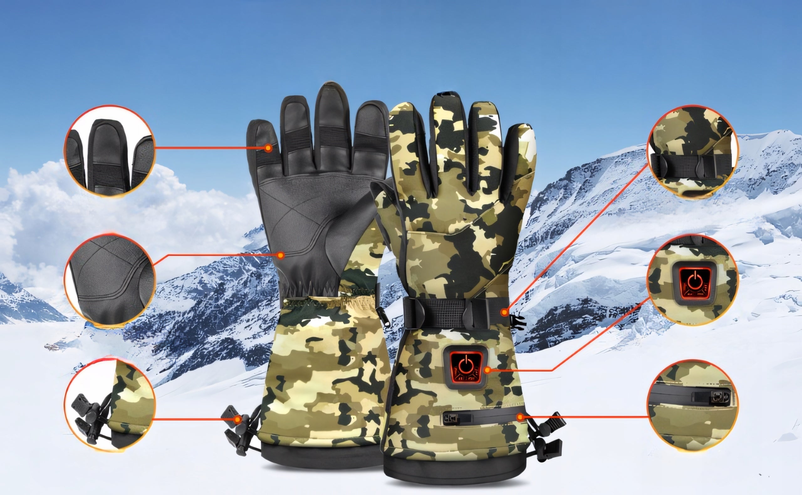 Rękawice ogrzewane elektrycznie 3000mAh rozmiar XL moro