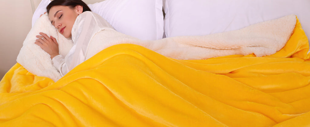 Koc sherpa PanxHome 160x200 cm żółty