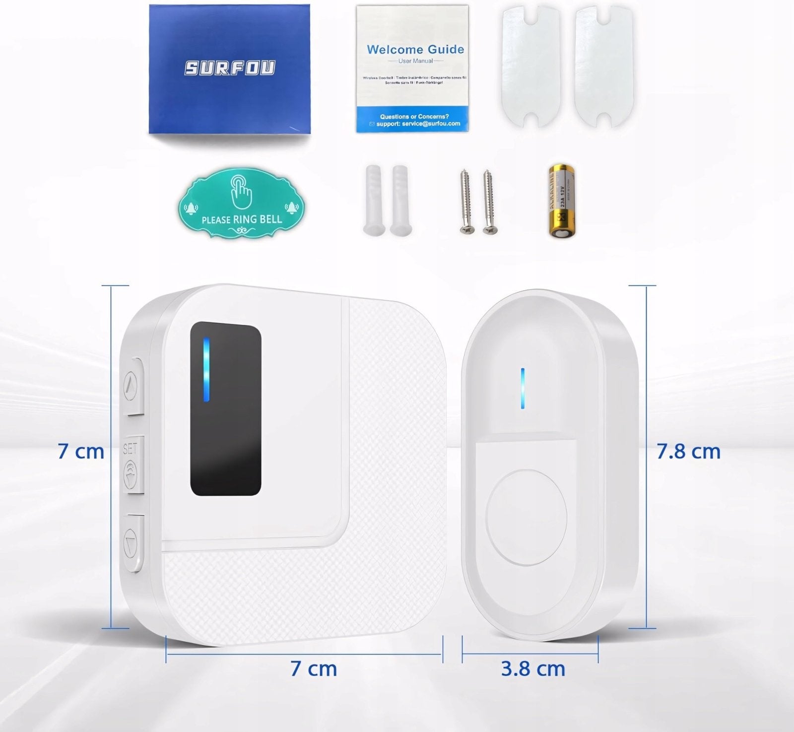 Dzwonek SURFOU 300m 2 odbiorniki IP55 biały | REEVE