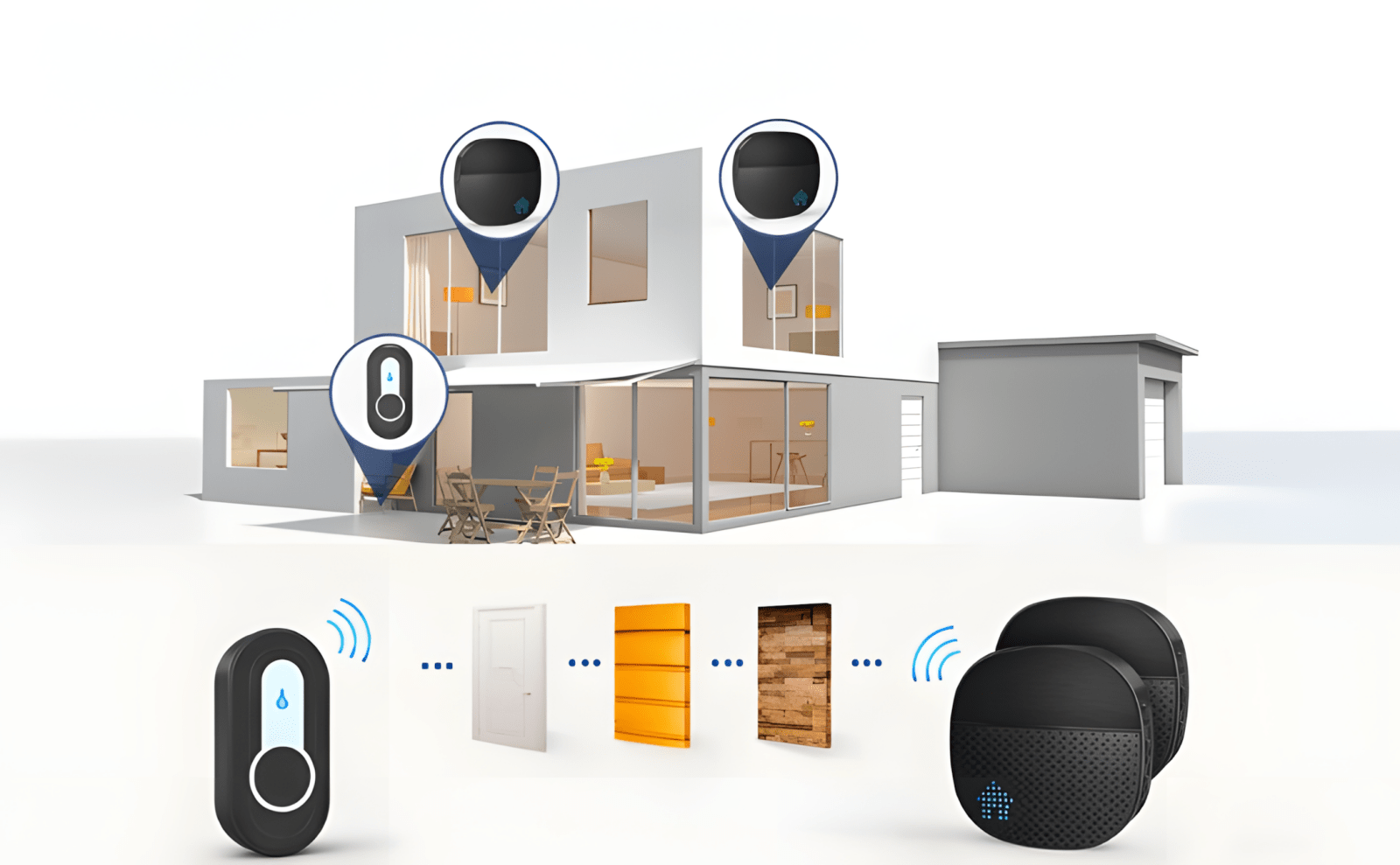 Dzwonek SURFOU 400m IP55 z 2 odbiornikami czarny | REEVE