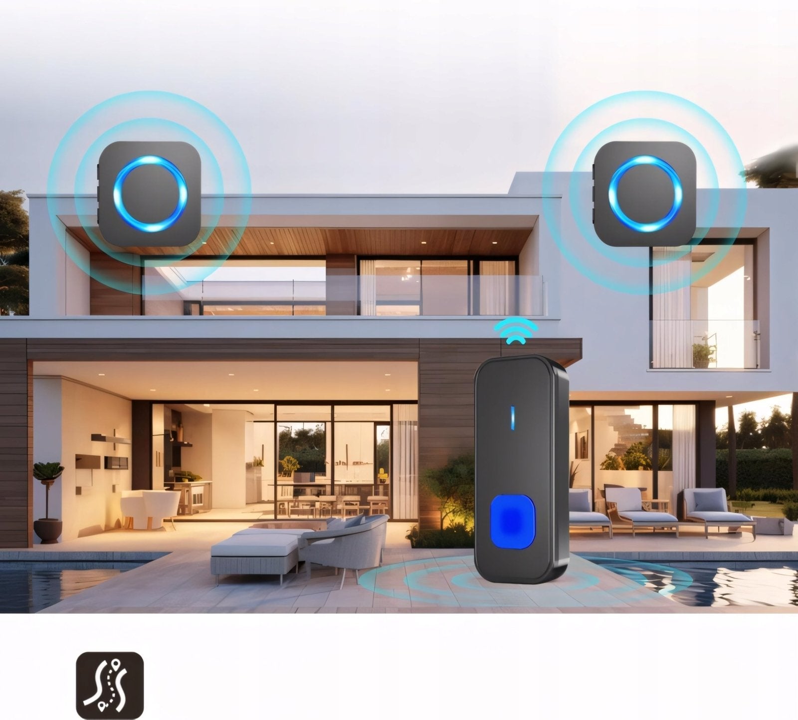 Dzwonek SURFOU 400m IP65 z 2 odbiornikami czarny | REEVE