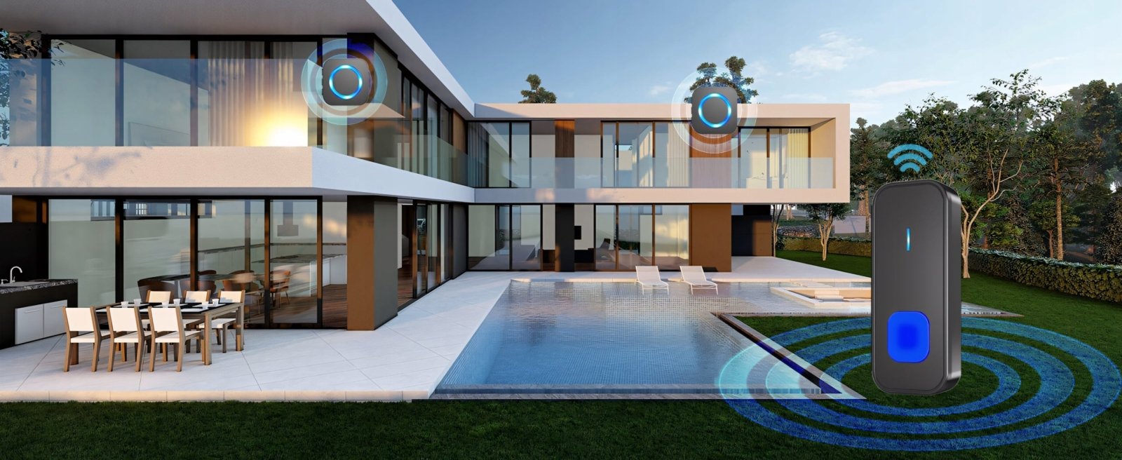 Dzwonek SURFOU 400m IP65 z 2 odbiornikami czarny | REEVE