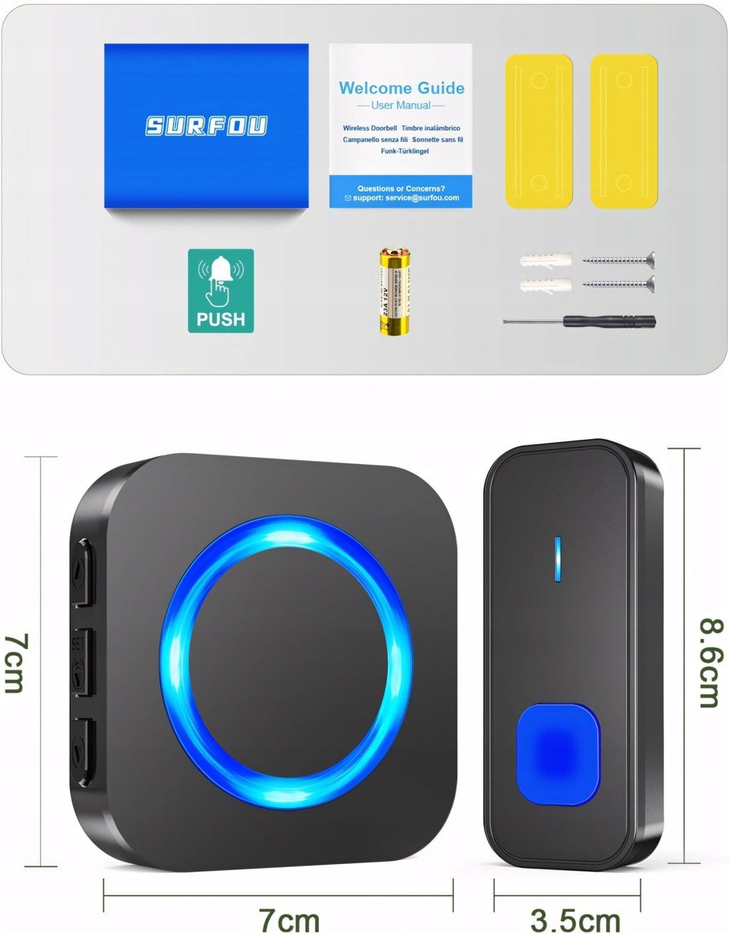 Dzwonek SURFOU 400m IP65 z 2 odbiornikami czarny | REEVE