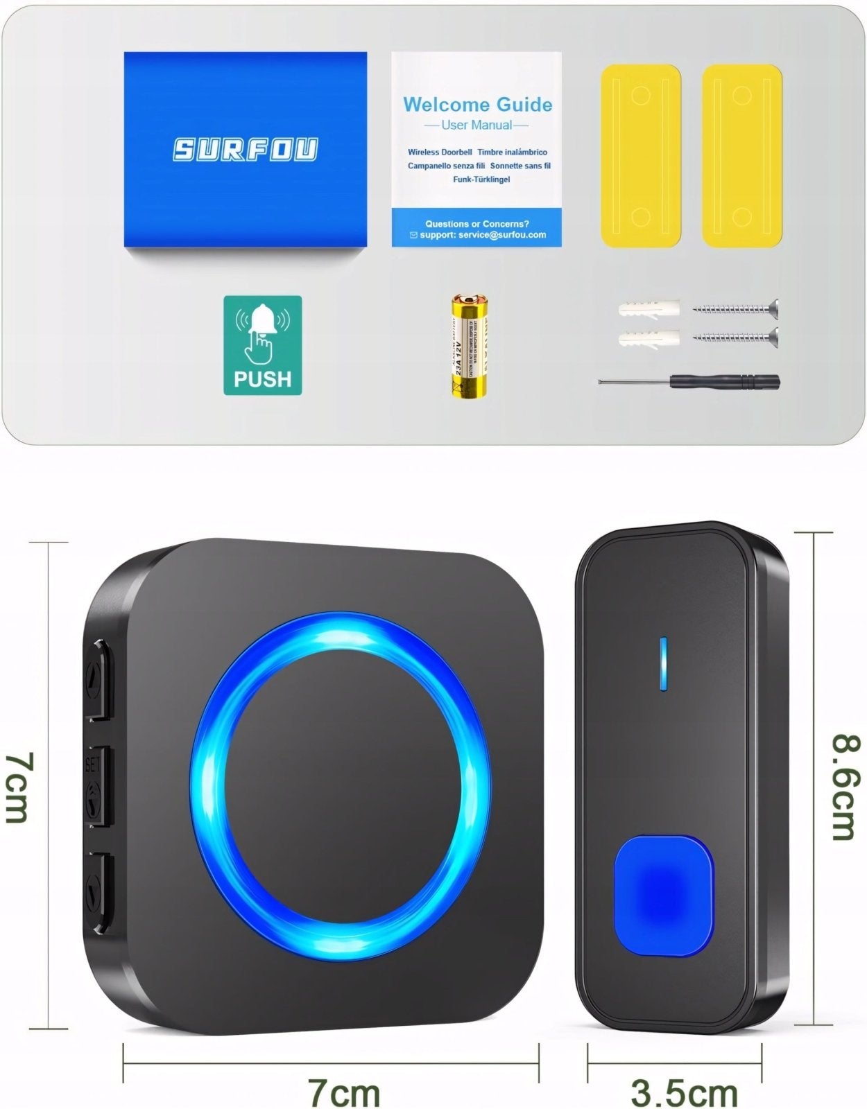 Dzwonek SURFOU 400m IP65 z 2 odbiornikami czarny | REEVE