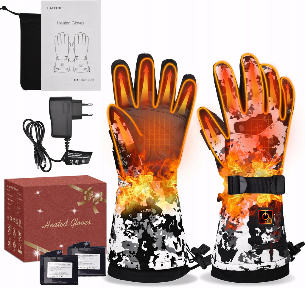 Rękawice ogrzewane elektrycznie 3000mAh XXL wodoodporne białe moro