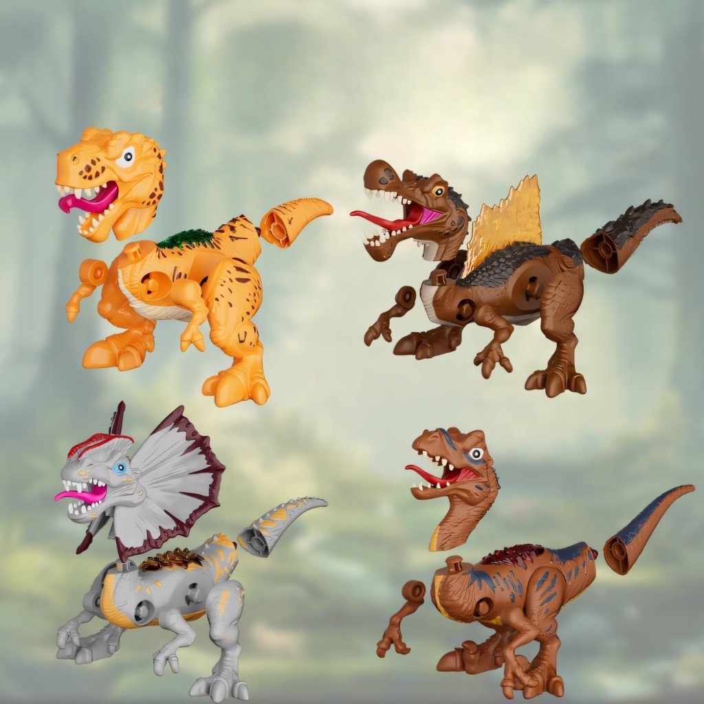 Figurki dinozaurów do składania, 4 sztuki, ruchome stawy | REEVE