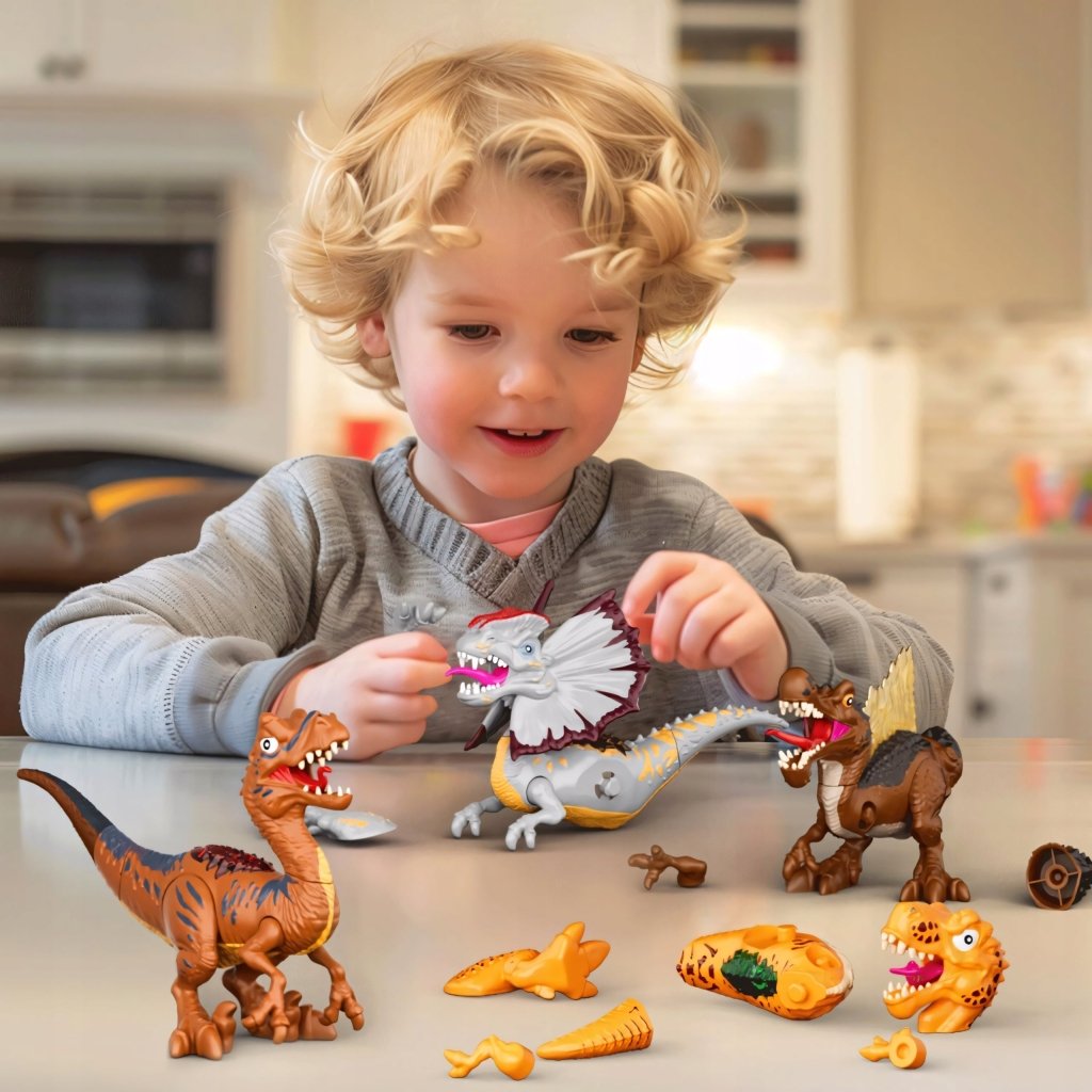 Figurki dinozaurów do składania, 4 sztuki, ruchome stawy | REEVE