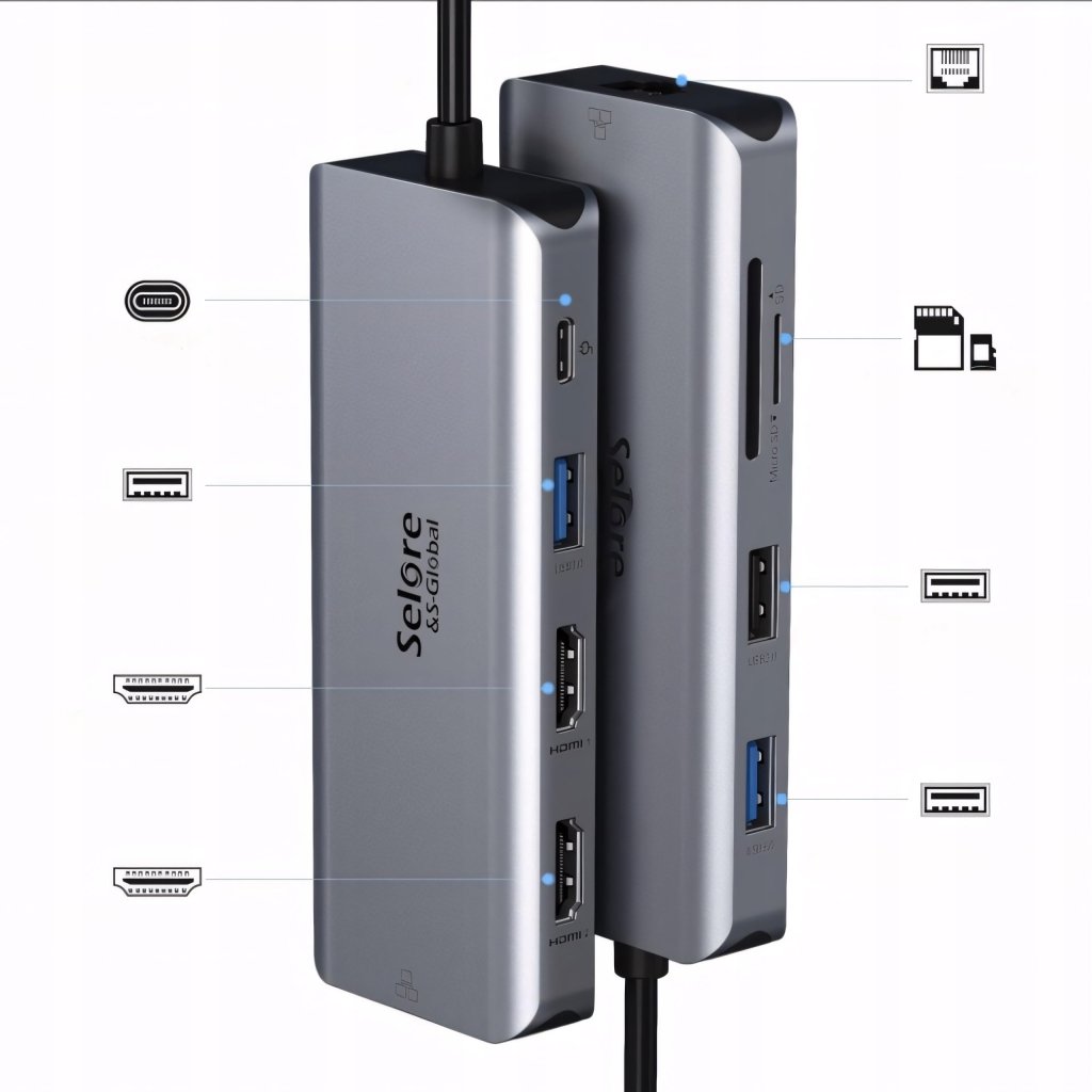 HUB USB - C 9w1 stacja dokująca 2x HDMI 4K PD 100W | REEVE