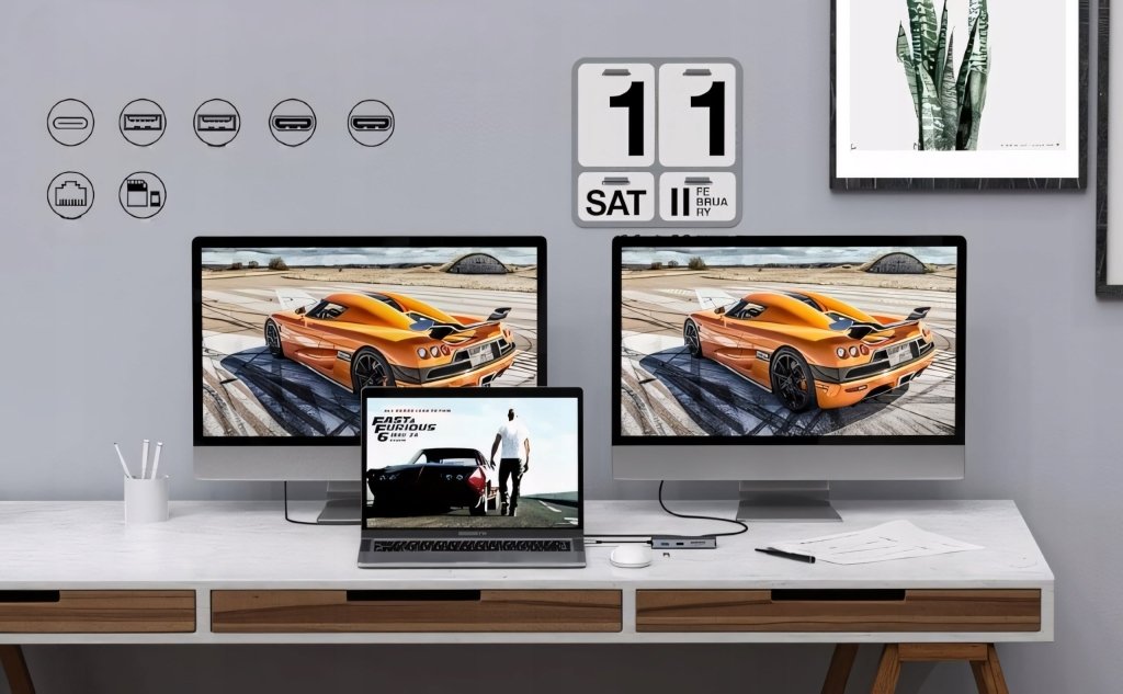 HUB USB - C 9w1 stacja dokująca 2x HDMI 4K PD 100W | REEVE