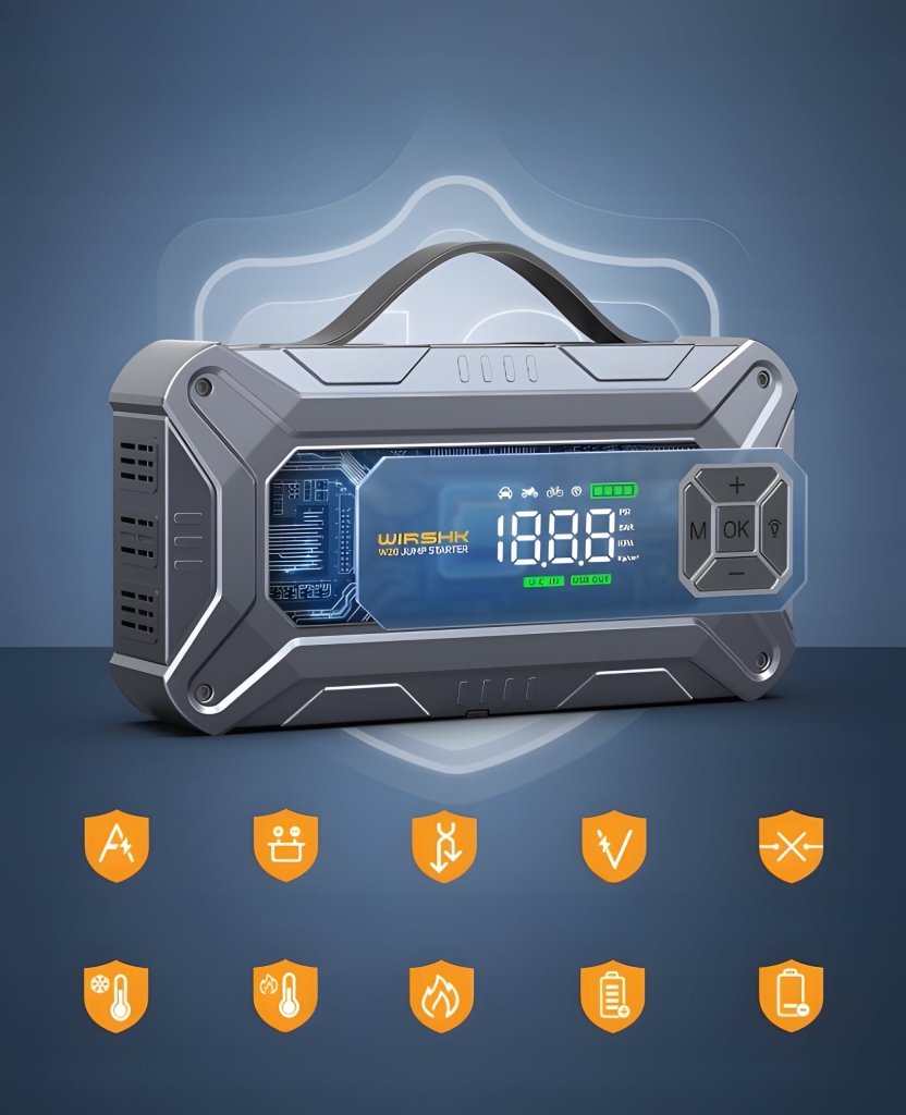 Jump starter 8000 A z kompresorem 160 PSI, 27000 mAh, USB - C | REEVE