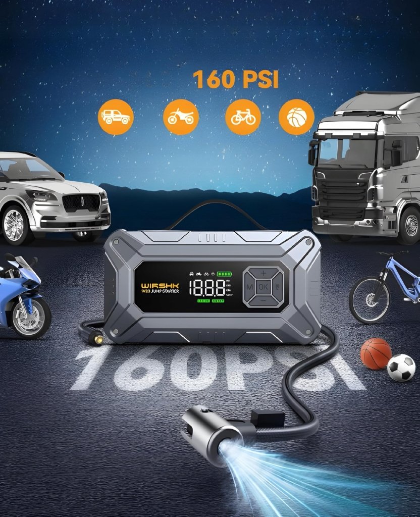 Jump starter 8000 A z kompresorem 160 PSI, 27000 mAh, USB - C | REEVE