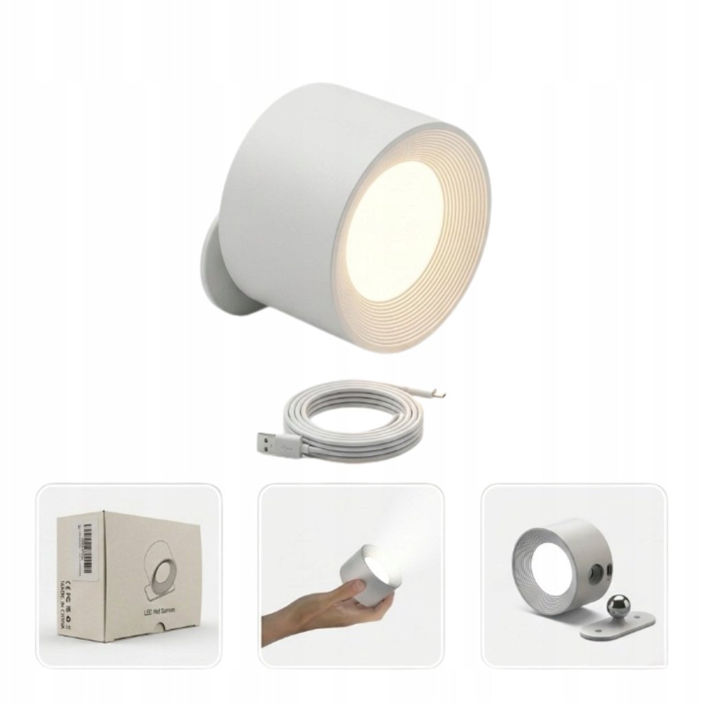Kinkiet LED bezprzewodowy z magnetyczną kulą 360°, USB - C, 3 barwy | REEVE